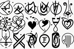Air symbol with extra line crossing it and little heart type icon overlayed or integrated somehow tattoo idea