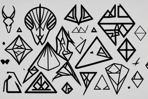 Air symbol triangle shape is core with extra line crossing it and little heart type icon overlayed or integrated somehow. Symbols and super fine lines tattoo idea