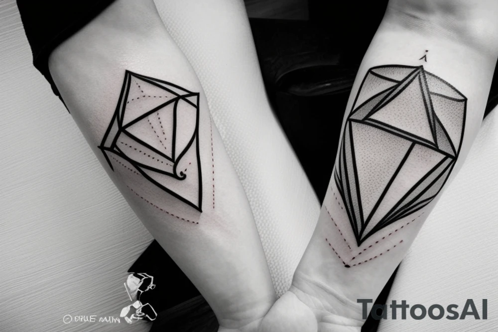 Air symbol triangle shape is core with extra line crossing it and little heart type icon overlayed or integrated somehow. Symbols and super fine lines tattoo idea