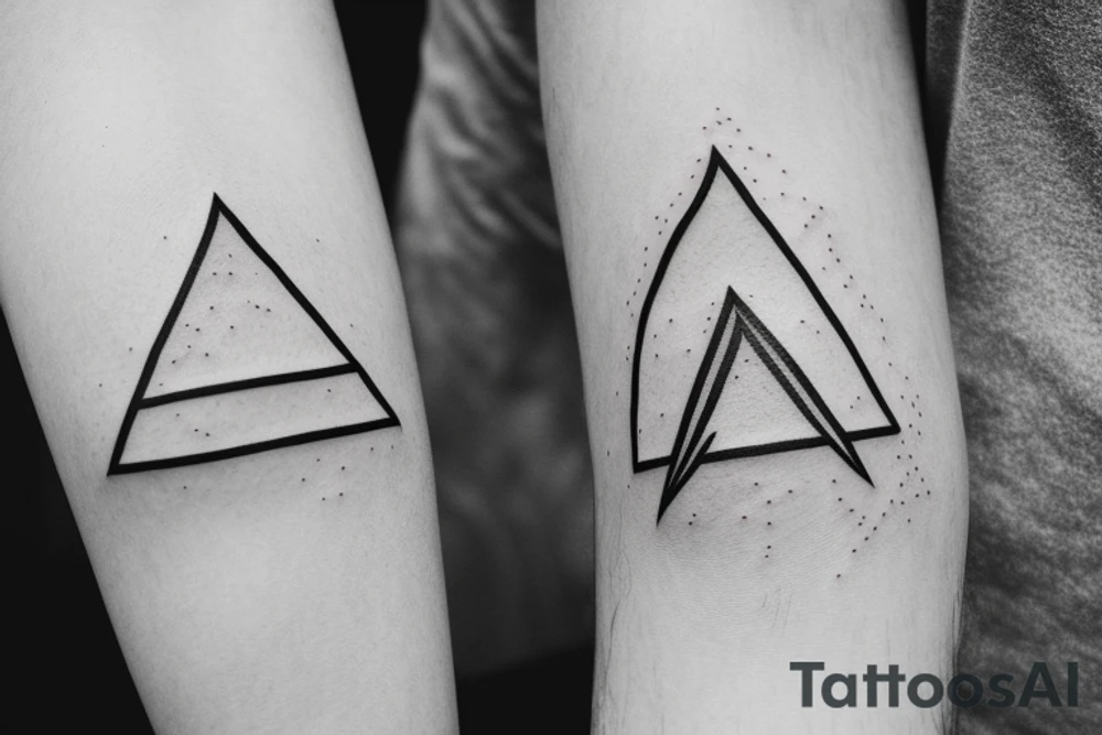 Air symbol triangle shape is core with extra line crossing it and little heart type icon overlayed or integrated somehow. Symbols and super fine lines tattoo idea
