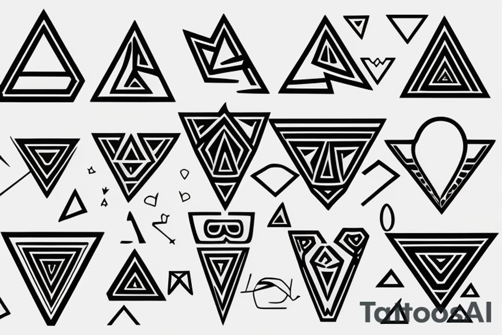 Air symbol triangle shape is core with extra line crossing it and little heart type icon overlayed or integrated somehow. Symbols and super fine lines tattoo idea