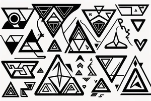 Air symbol triangle shape is core with extra line crossing it and little heart type icon overlayed or integrated somehow. Symbols and super fine lines tattoo idea
