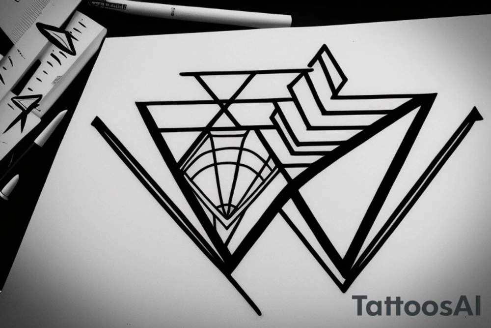 Air symbol triangle shape is core with extra line crossing it and little heart type icon overlayed or integrated somehow. Symbols and super fine lines tattoo idea