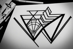 Air symbol triangle shape is core with extra line crossing it and little heart type icon overlayed or integrated somehow. Symbols and super fine lines tattoo idea