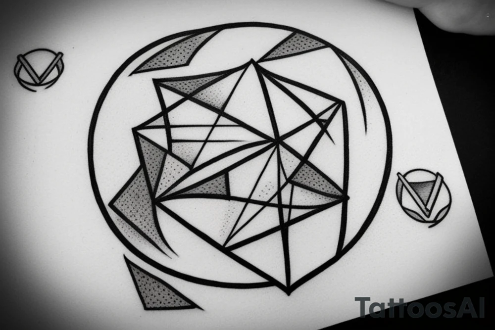 Air symbol triangle shape is core with extra line crossing it and little heart type icon overlayed or integrated somehow. Symbols and super fine lines tattoo idea