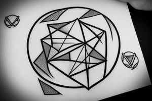 Air symbol triangle shape is core with extra line crossing it and little heart type icon overlayed or integrated somehow. Symbols and super fine lines tattoo idea
