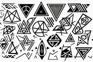 Air symbol triangle shape is core with extra line crossing it and little heart type icon overlayed or integrated somehow. Symbols and super fine lines tattoo idea