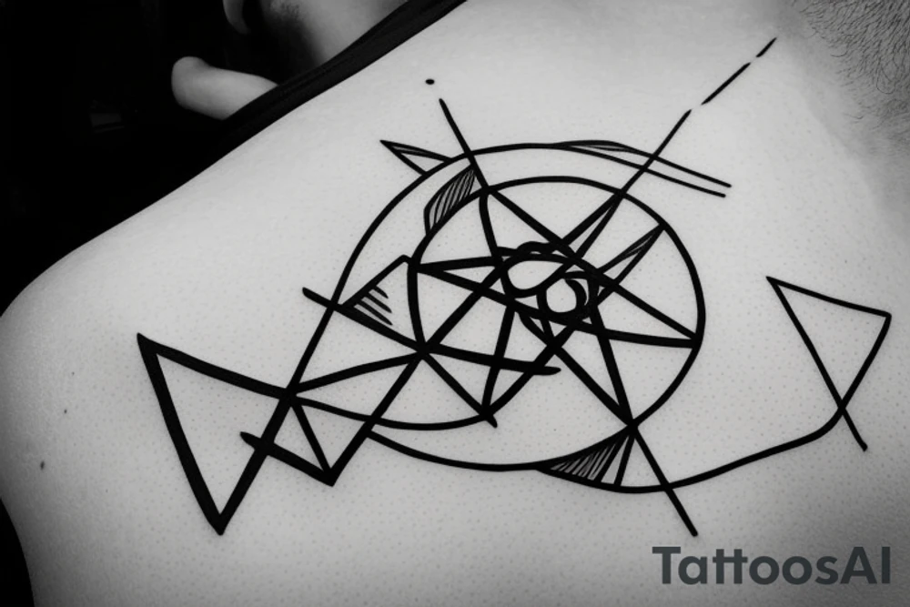 Air symbol triangle shape is core with extra line crossing it and little heart type icon overlayed or integrated somehow. Symbols and super fine lines tattoo idea