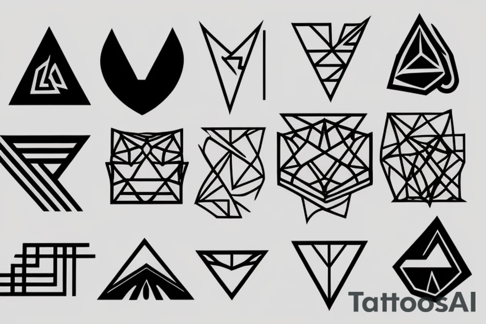 Air symbol triangle shape is core with extra line crossing it and little heart type icon overlayed or integrated somehow. Symbols and super fine lines tattoo idea