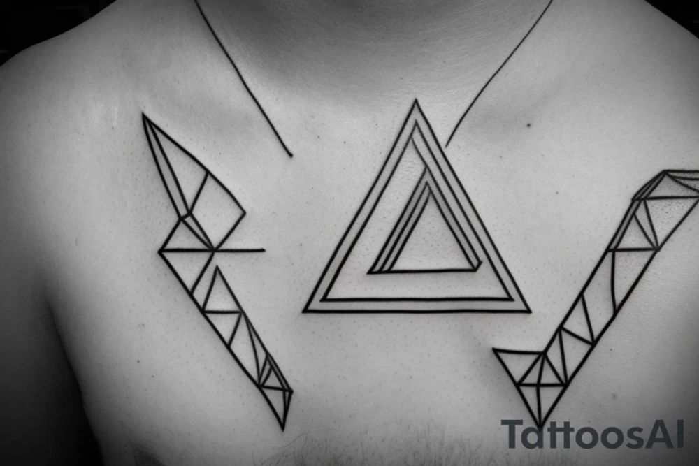 Air symbol triangle shape is core with extra line crossing it and little heart type icon overlayed or integrated somehow. Symbols and super fine lines tattoo idea