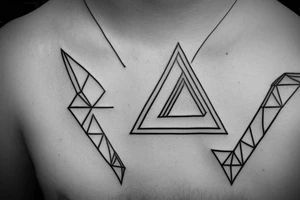 Air symbol triangle shape is core with extra line crossing it and little heart type icon overlayed or integrated somehow. Symbols and super fine lines tattoo idea