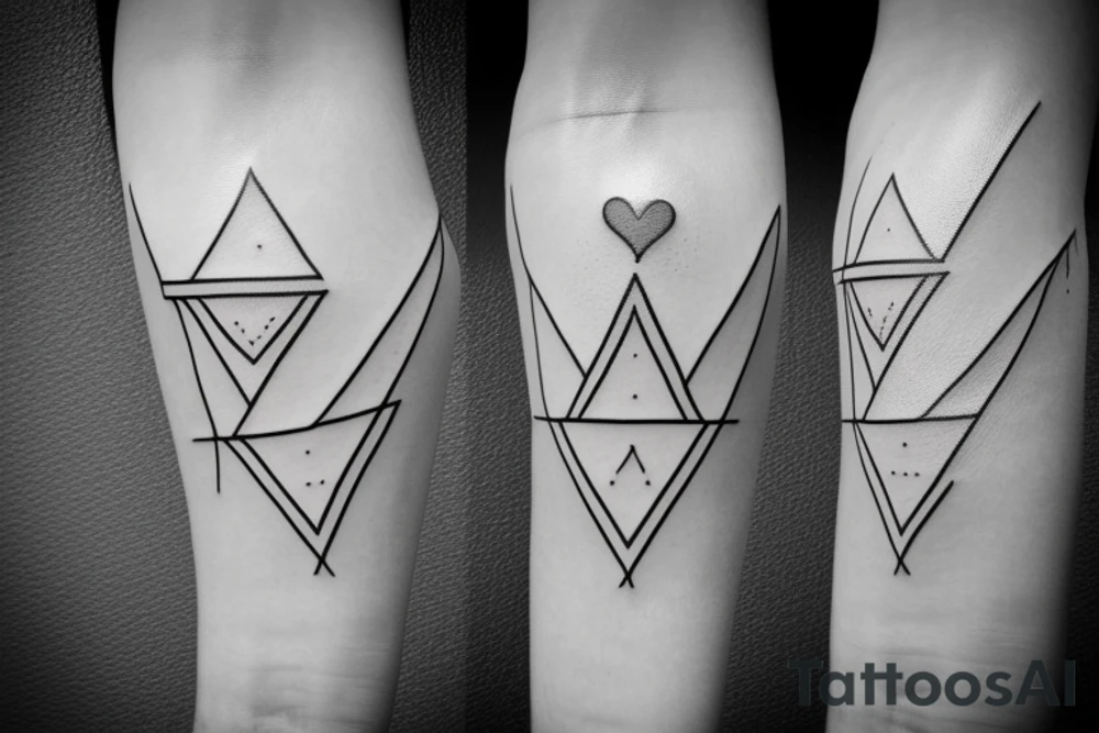 Triangle with two parallel lines crossing it parallel to the base with a small heart connected to one of the lines tattoo idea