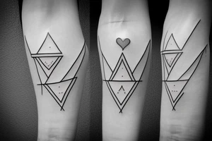 Triangle with two parallel lines crossing it parallel to the base with a small heart connected to one of the lines tattoo idea