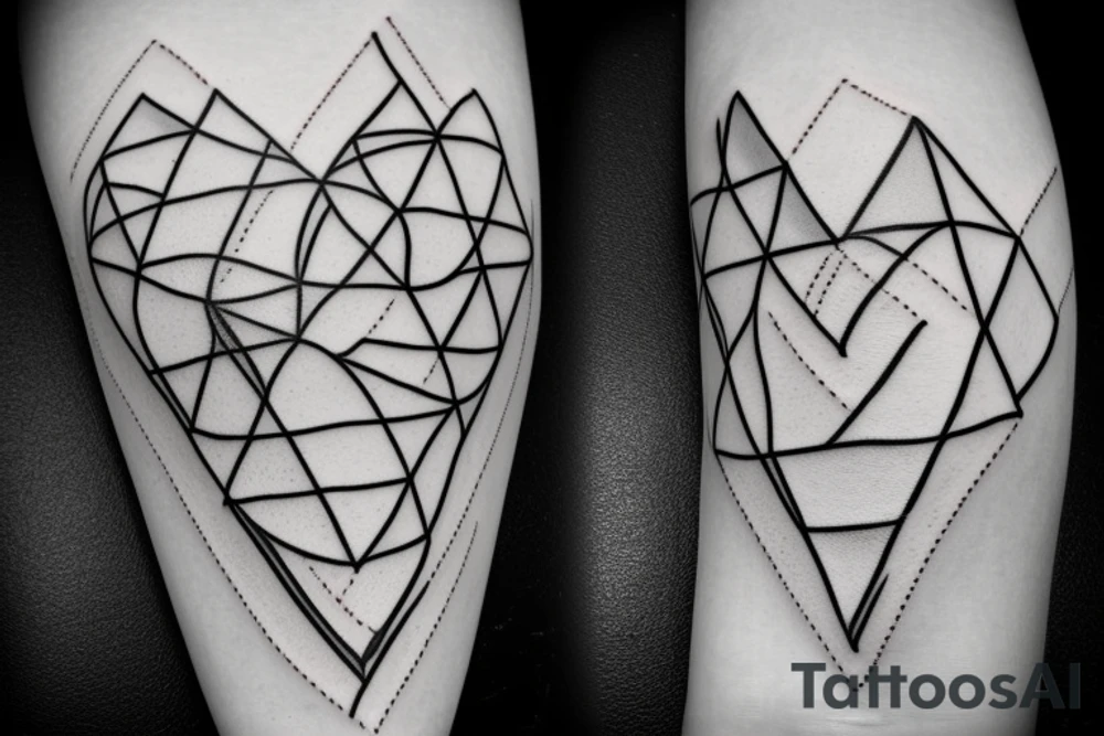 Triangle with two parallel lines crossing it parallel to the base with a small heart connected to one of the lines tattoo idea