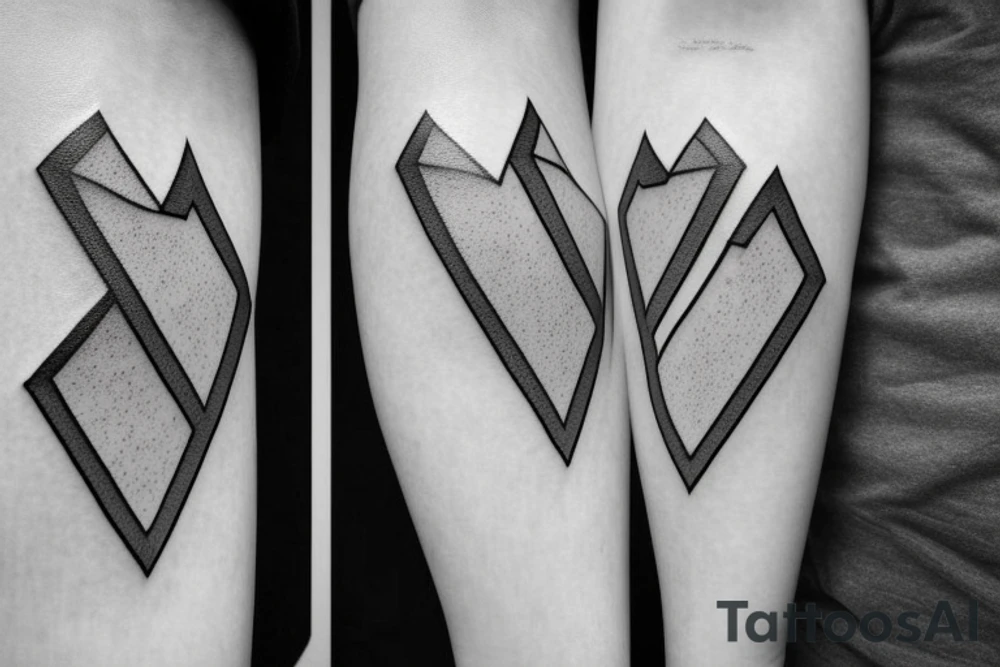 Triangle with two parallel lines crossing it parallel to the base with a small heart connected to one of the lines. Small. Simple tattoo idea