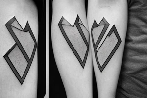 Triangle with two parallel lines crossing it parallel to the base with a small heart connected to one of the lines. Small. Simple tattoo idea
