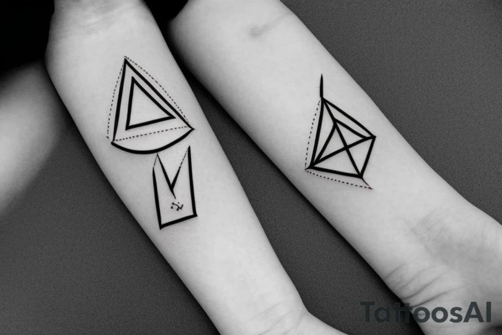 Triangle with two parallel lines crossing it parallel to the base with a small heart connected to one of the lines. Small. Simple tattoo idea