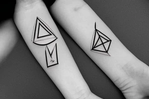 Triangle with two parallel lines crossing it parallel to the base with a small heart connected to one of the lines. Small. Simple tattoo idea