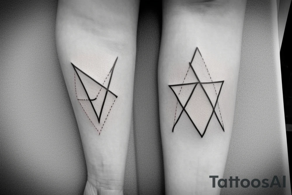 Triangle with two parallel lines crossing it parallel to the base with a small heart connected to one of the lines. Small. Simple tattoo idea