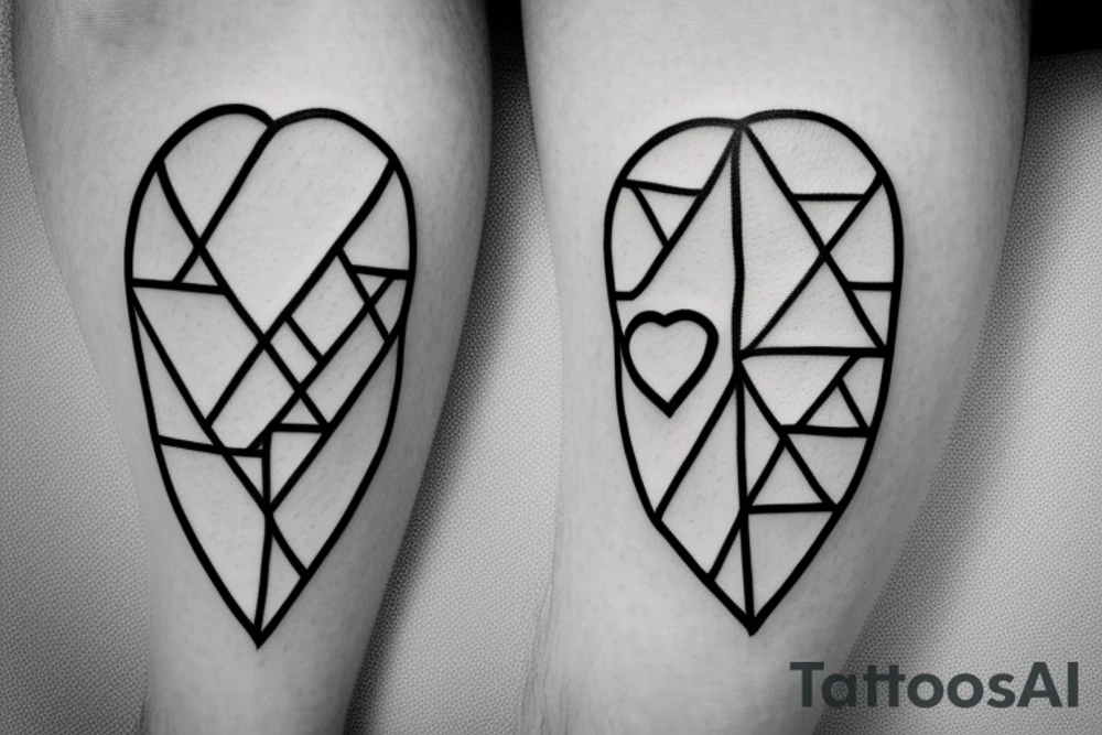 Triangle with two parallel lines crossing it parallel to the base with a small heart connected to one of the lines. Small. Simple tattoo idea