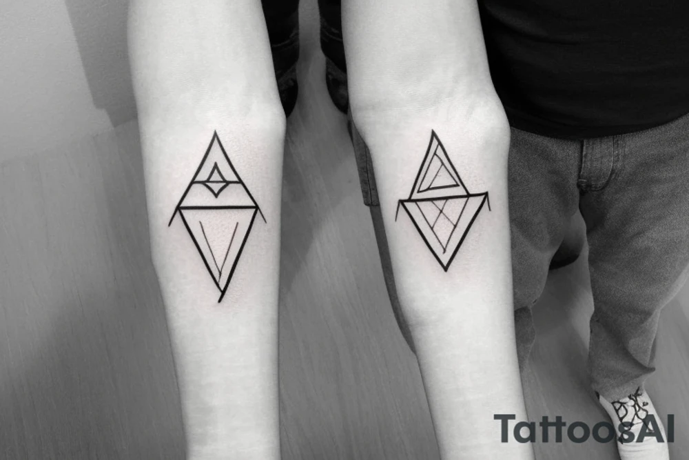 Triangle with two parallel lines crossing it parallel to the base with a small heart connected to one of the lines. Small. Simple minimalist tattoo idea