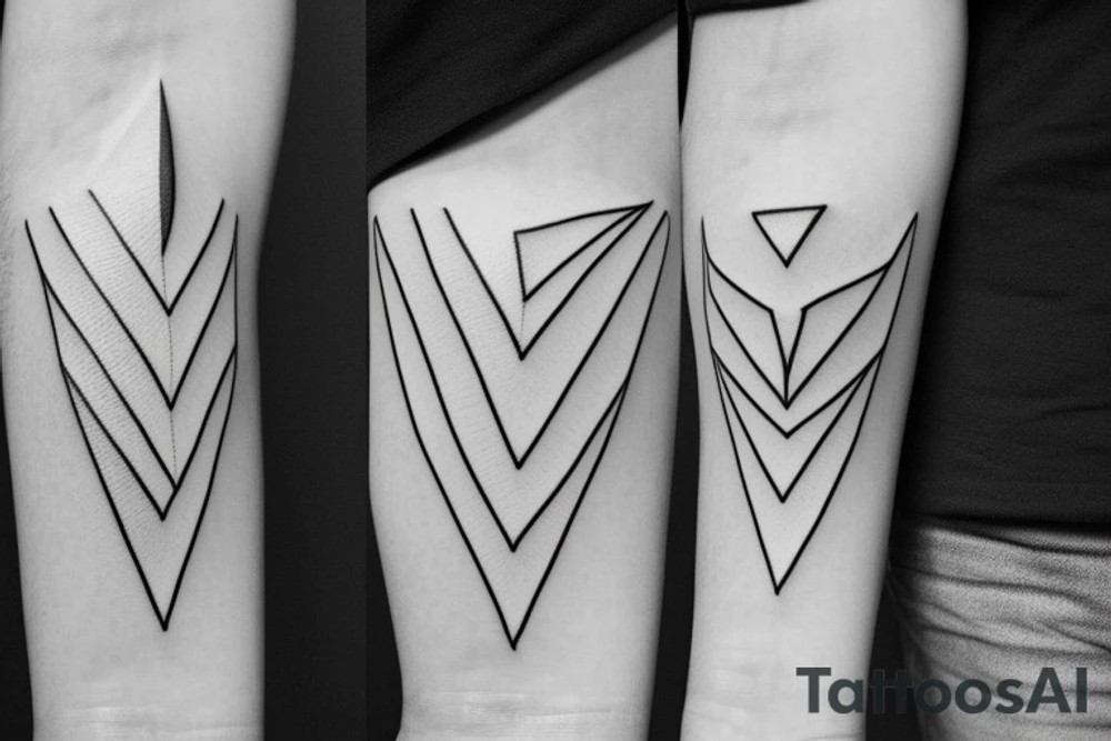Triangle with two parallel lines crossing it parallel to the base with a small heart connected to one of the lines. Small. Simple minimalist tattoo idea