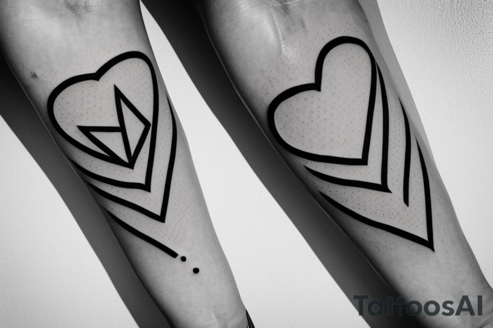 Triangle with two parallel lines crossing it parallel to the base with a small heart connected to one of the lines. Small. Simple minimalist tattoo idea