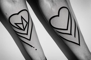 Triangle with two parallel lines crossing it parallel to the base with a small heart connected to one of the lines. Small. Simple minimalist tattoo idea