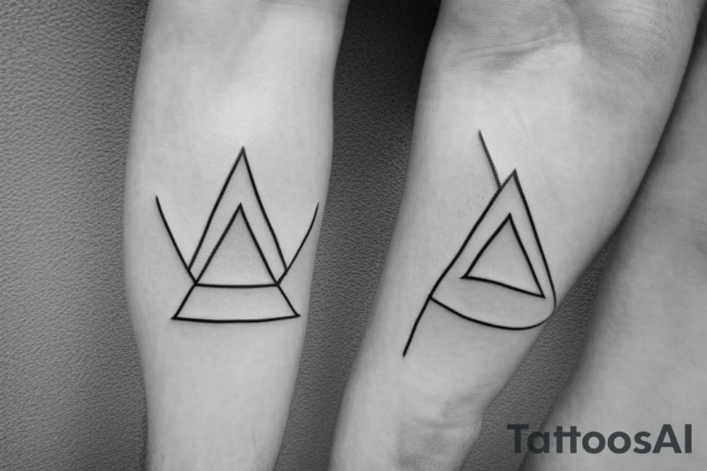 Triangle with two parallel lines crossing it parallel to the base with a small heart connected to one of the lines. Small. Simple minimalist tattoo idea