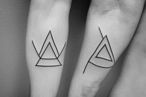 Triangle with two parallel lines crossing it parallel to the base with a small heart connected to one of the lines. Small. Simple minimalist tattoo idea