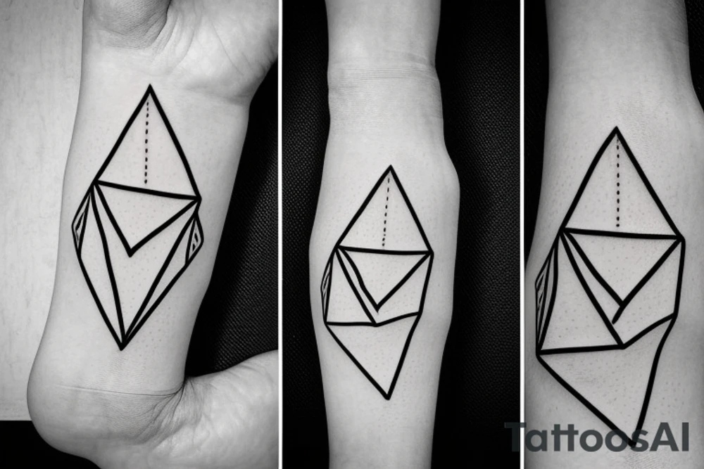 Triangle with two parallel lines crossing it parallel to the base with a small heart connected to one of the lines. Small. Simple minimalist tattoo idea
