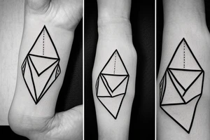 Triangle with two parallel lines crossing it parallel to the base with a small heart connected to one of the lines. Small. Simple minimalist tattoo idea