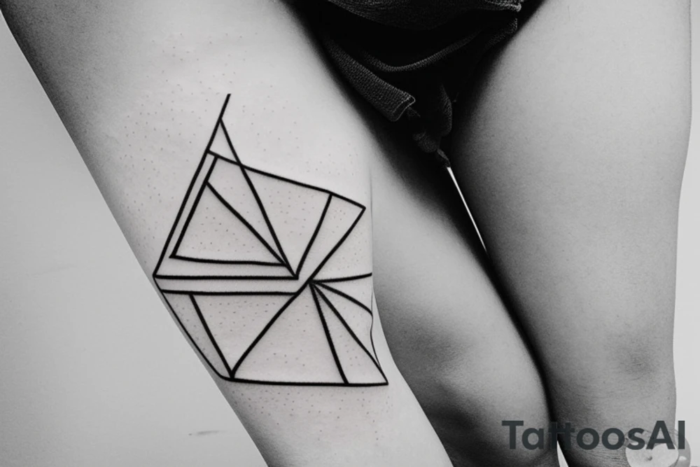 Triangle with two parallel lines crossing it parallel to the base with a small heart connected to one of the lines. Small. Simple minimalist tattoo idea