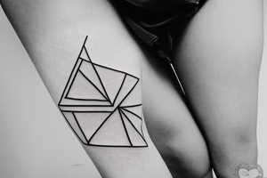 Triangle with two parallel lines crossing it parallel to the base with a small heart connected to one of the lines. Small. Simple minimalist tattoo idea
