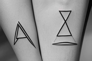 Triangle with two parallel lines crossing it parallel to the base. Small. Simple minimalist tattoo idea