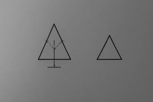 Triangle with two parallel lines crossing it parallel to the base. Small. Simple minimalist tattoo idea