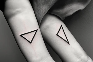 Triangle with two parallel lines crossing it parallel to the base. Small. Simple minimalist tattoo idea