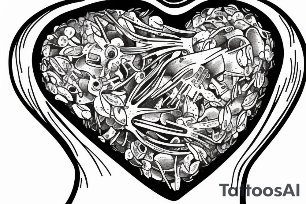 Human heart in a Food Processor. Fineline tattoo idea