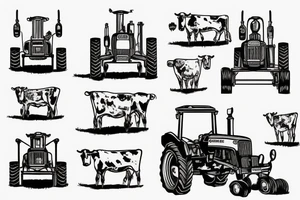 old john deere tractors working with an old barn and cows tattoo idea