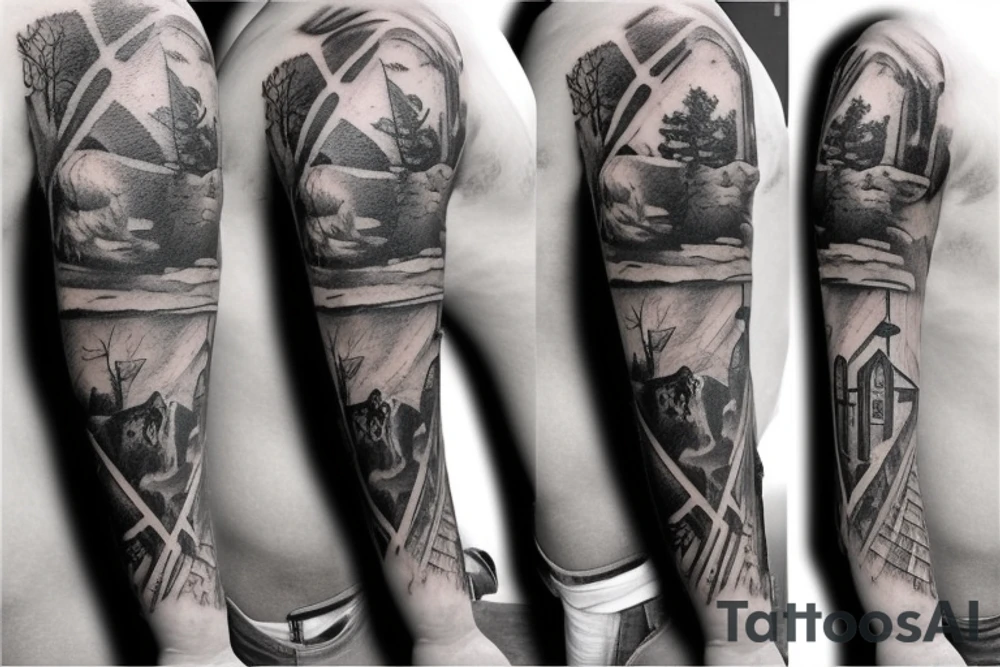 old school barn and cows tattoo idea