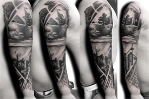 old school barn and cows tattoo idea