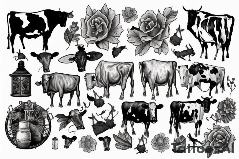 old school barn and cows tattoo idea
