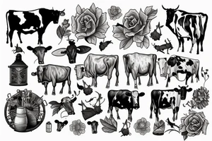 old school barn and cows tattoo idea
