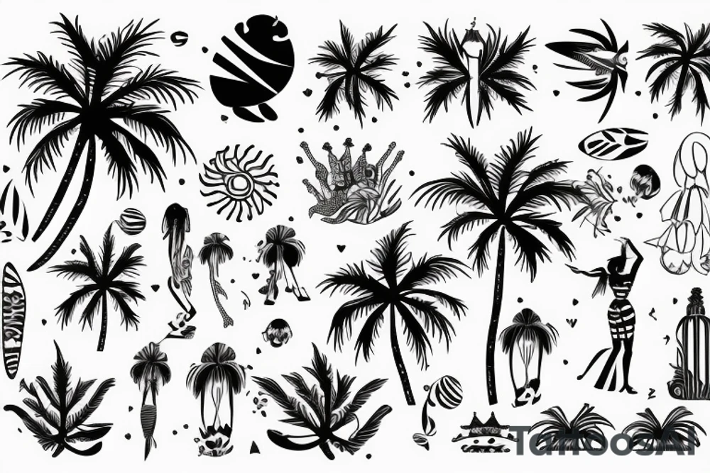 Ladybug princess, palm trees, ocean, tiger lily tattoo idea