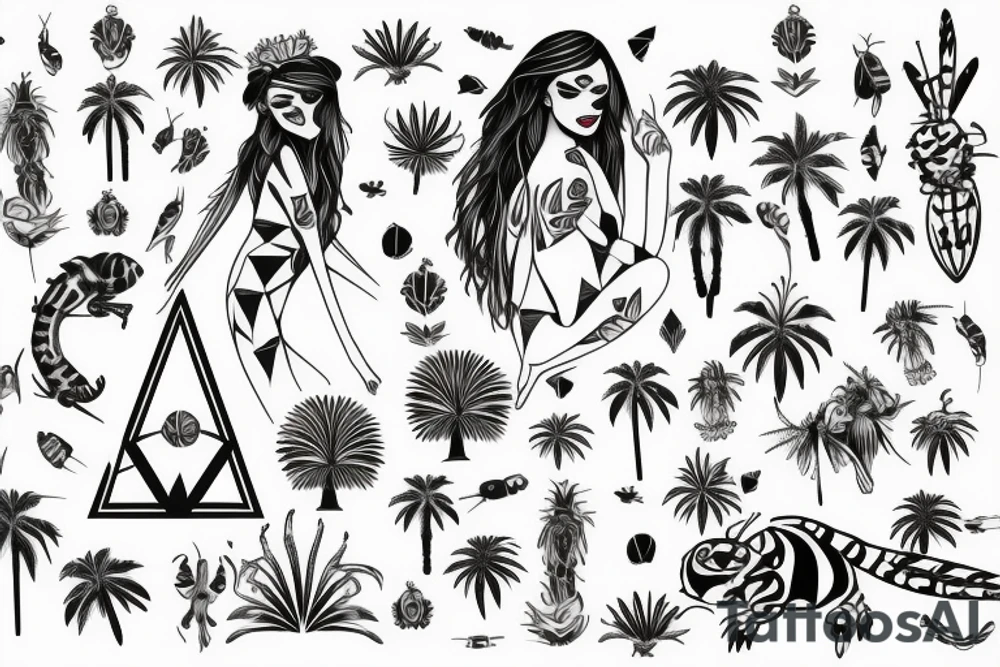 Ladybug princess, palm trees, ocean, tiger lily tattoo idea