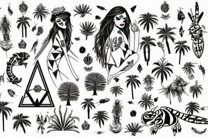Ladybug princess, palm trees, ocean, tiger lily tattoo idea