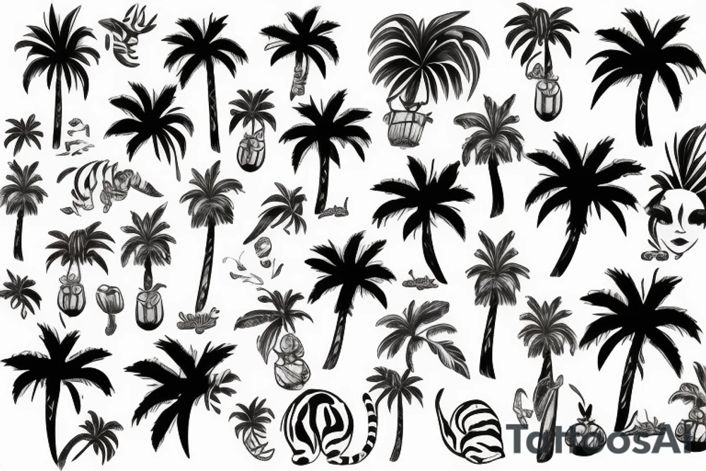 Ladybug princess, palm trees, ocean, tiger lily tattoo idea