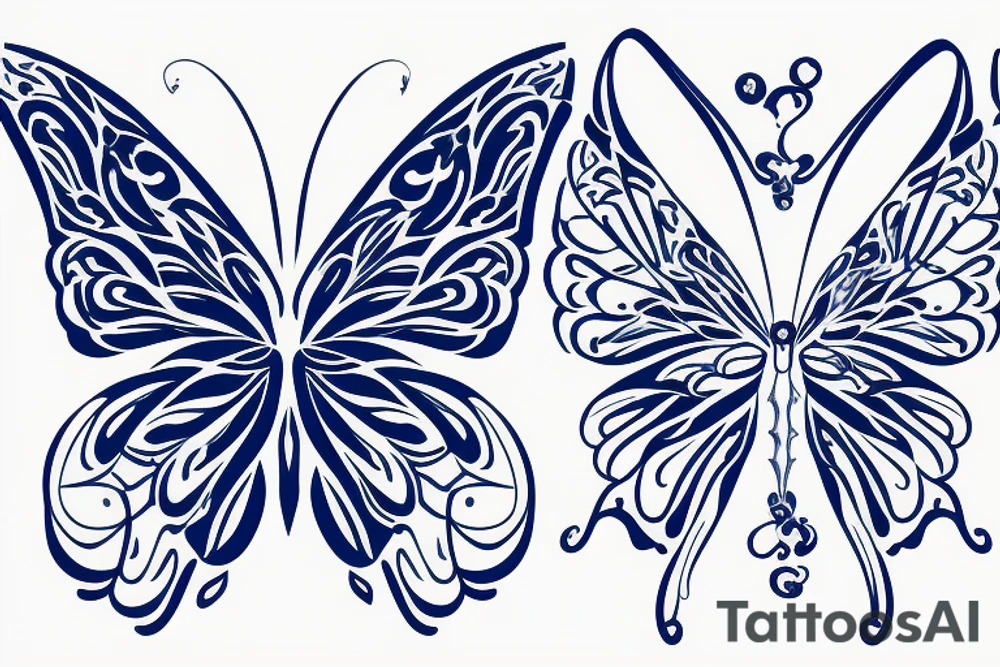 Butterfly with kintsugi wings blue white gold tattoo idea