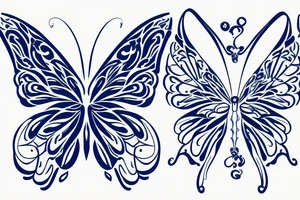 Butterfly with kintsugi wings blue white gold tattoo idea