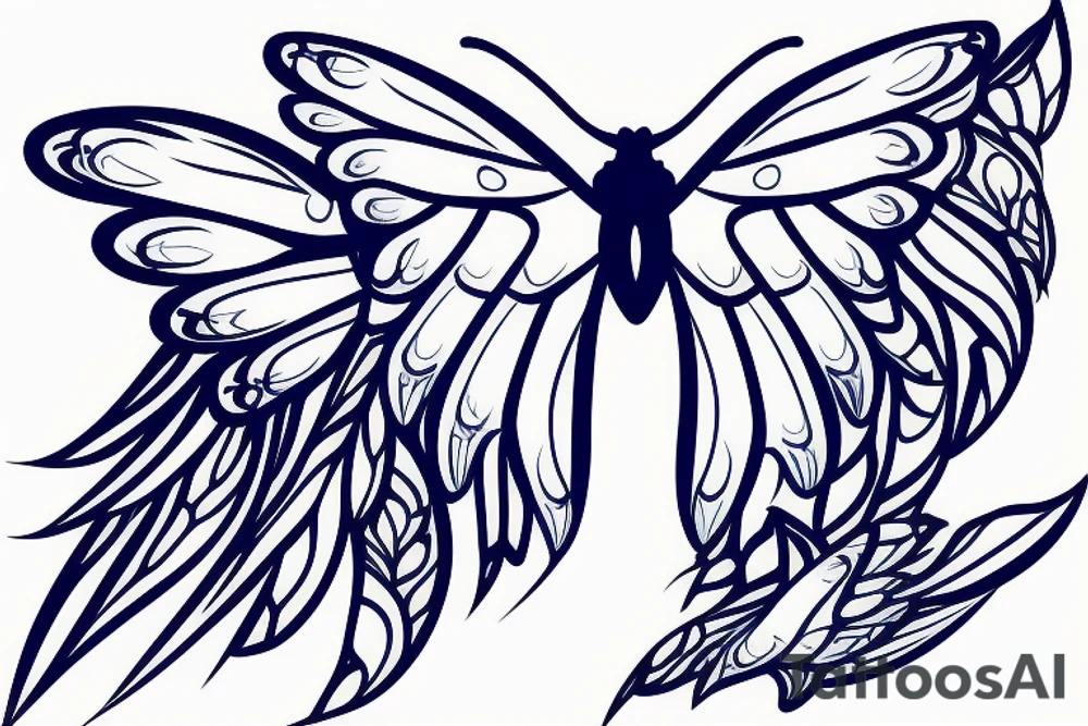 Butterfly with kintsugi wings blue white gold tattoo idea